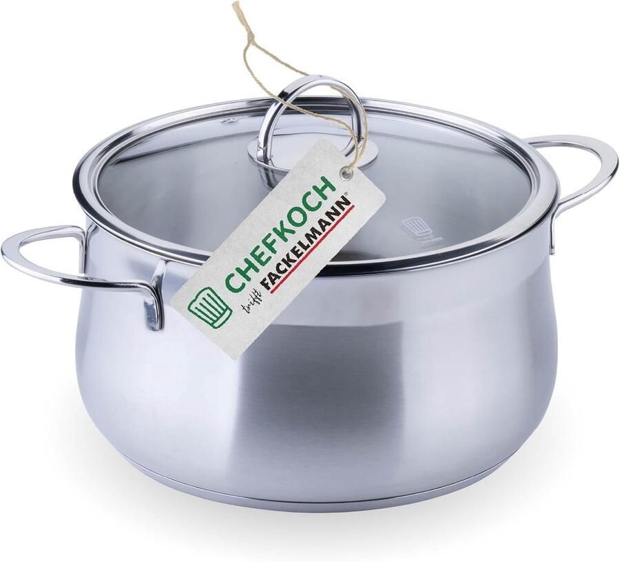 Kookpan Glazen Deksel RVS Kookpot Gelijkmatig Koken Aluminium Kern Inductie 24cm 61 Liter Zilver
