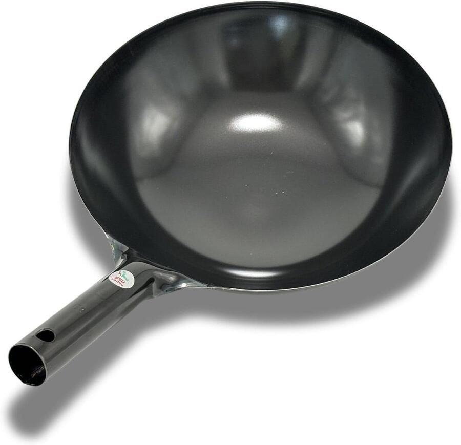 Kookpan IJzer Roerbakpan Wok Authentiek Koken Ergonomische Handgreep 33 cm Zwart