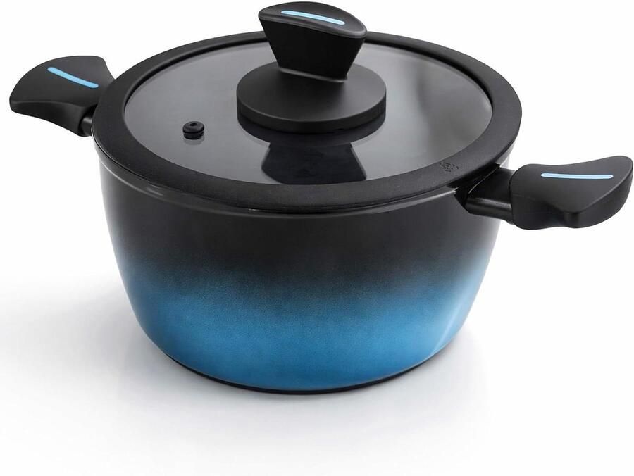 Kookpan Inductie Steelpan Koekenpan Gezond Koken 3-voudig Versterkte Anti-aanbaklaag 20 cm Blauw Zwart