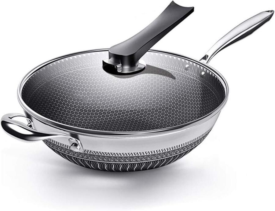 Kookpan Koekenpan Wok Sauté Pan Lekker Koken Honingraat Structuur 34 cm Zilver