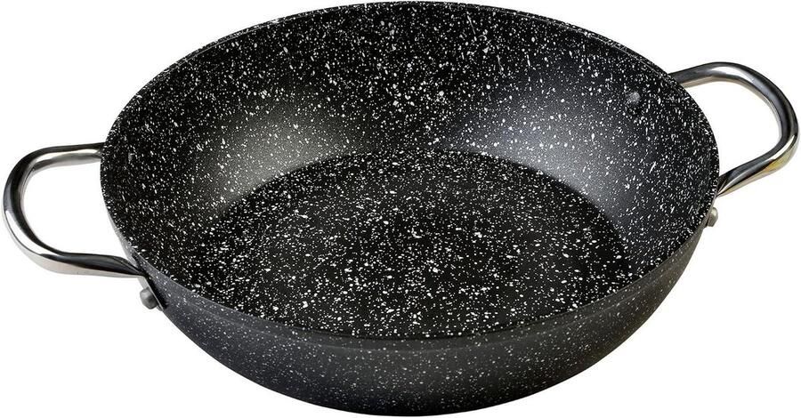 Kookpan Laag Steelpan Forged Koken Zonder Aanbakken Volledige Inductie Bodem 28 cm Zwart Gespikkeld