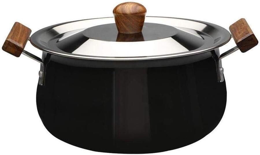 Kookpan met deksel Aluminium wok Algemeen koken Hard geanodiseerd 5 liter Zwart