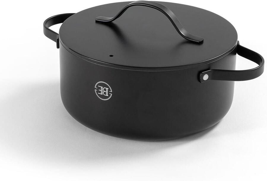 Kookpan met deksel Braadpan Casserole Lage Vet Koken Keramische Antiaanbaklaag 24 cm Diameter Zwart