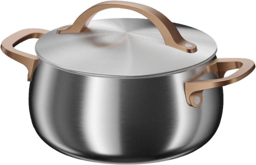 Kookpan met Deksel Braadpan Sauspan Koken op Inductie 3-Laags Bodem 20 cm Warm Blush