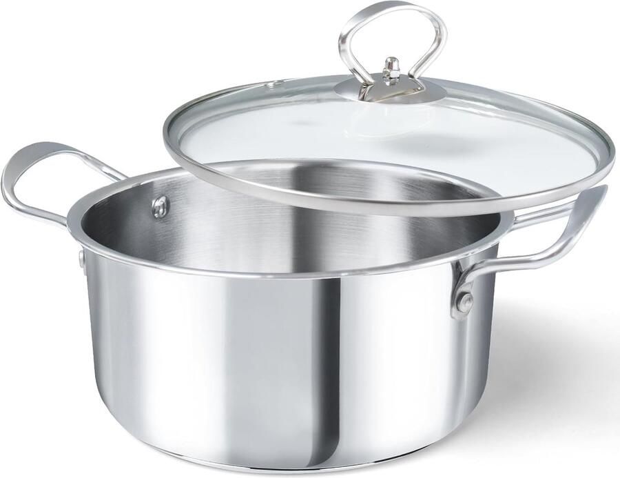 Kookpan met deksel Braadpan Sauspan Lekker Koken Gelijkmatige warmteverdeling 20 cm 3 liter Zilverwit