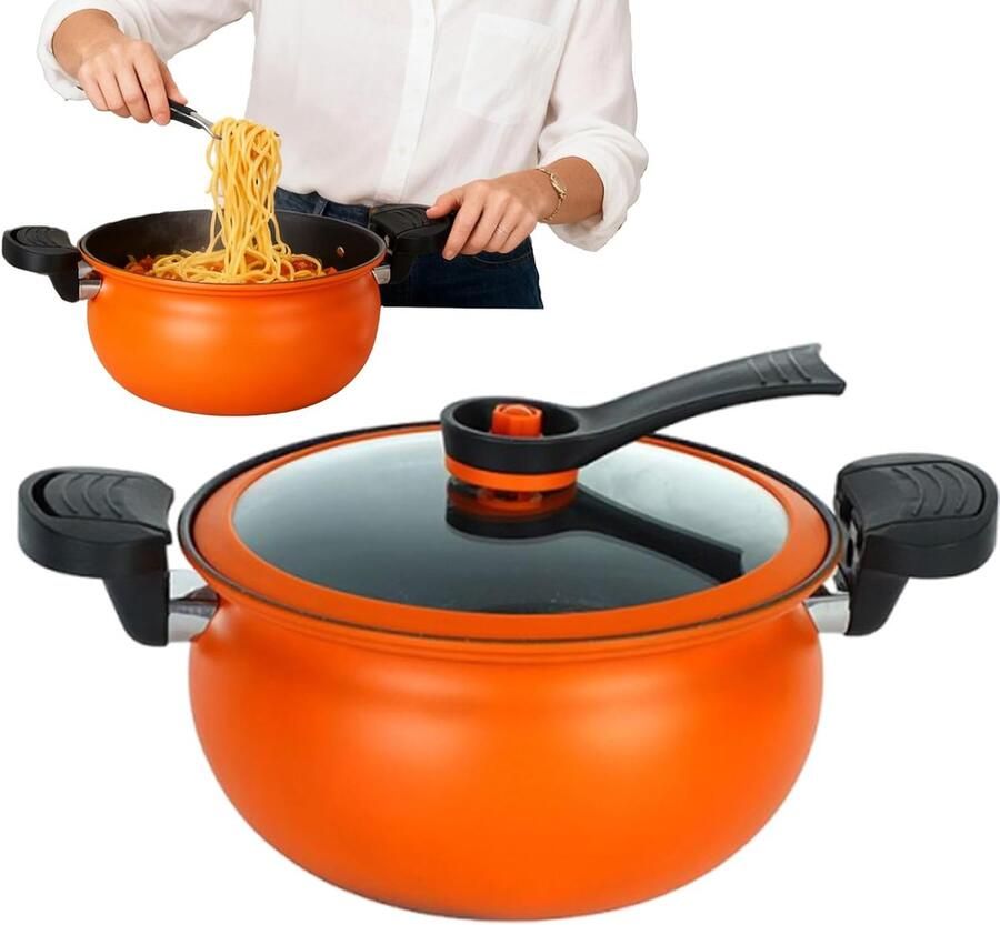 Kookpan met Deksel Diepe Pan Maaltijden Bereiden Antiaanbaklaag 23.5 cm Oranje
