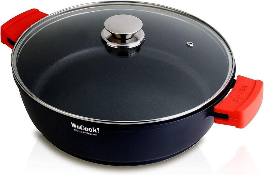 Kookpan met Deksel Gietijzeren Pan Lekkere Maaltijden Maken PFOA-vrije Antiaanbaklaag 30 cm Zwart