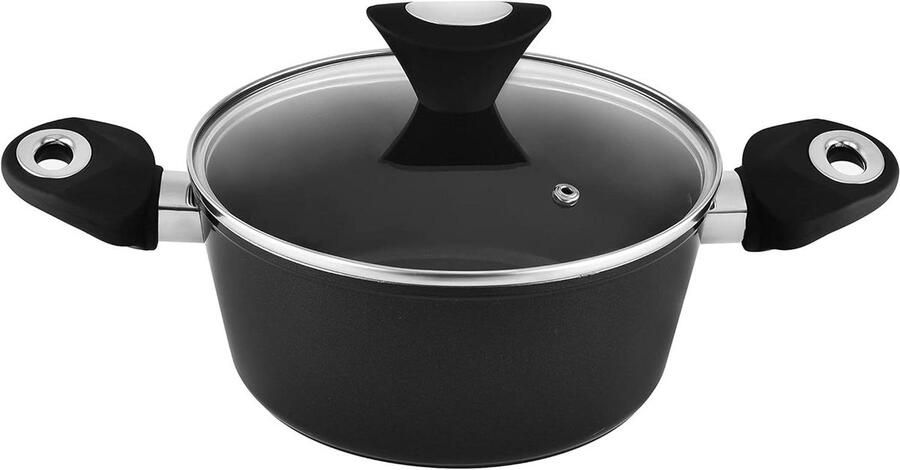 Kookpan met deksel Keukenpan Sauspan Dagelijks Koken PFOA-vrije antiaanbaklaag 20 cm 2.5 liter Zwart Zilver