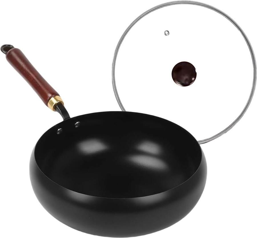 Kookpan met deksel Koekenpan ijzer Fornuis koken Ongecoat ontwerp 26 cm Zwart