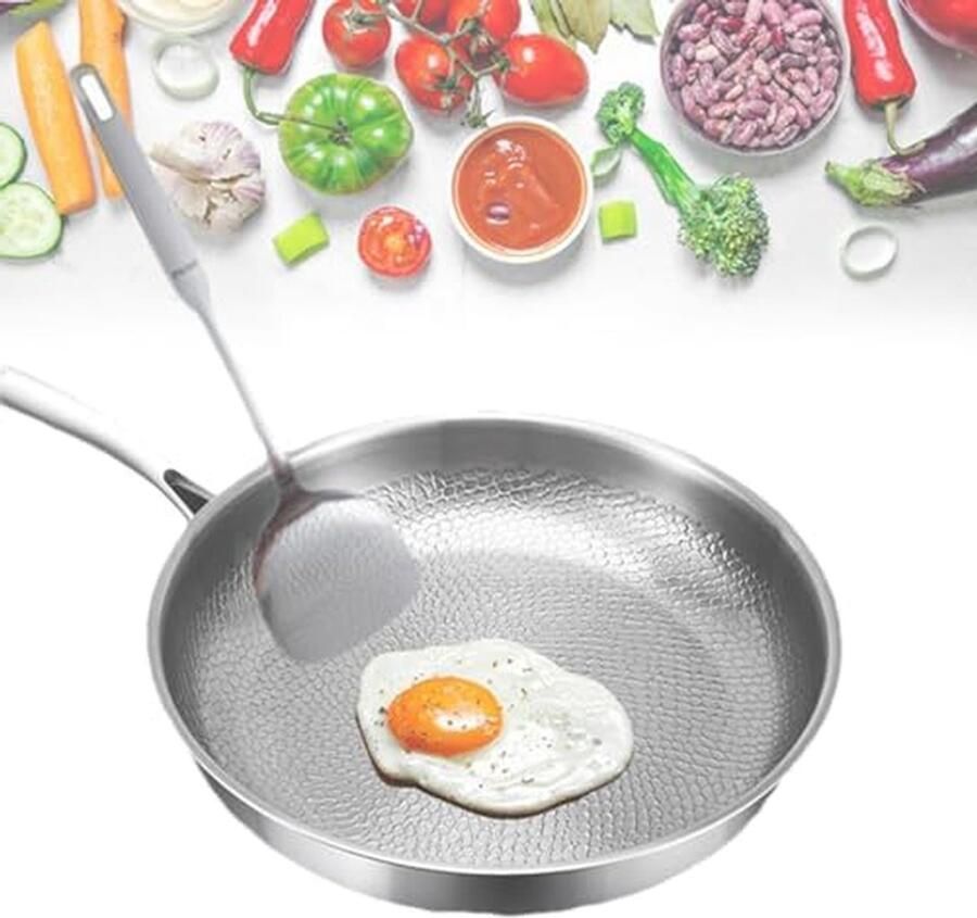 Kookpan met Deksel Koekenpan Koopan Gezond Koken Titanium Gehamerd Oppervlak 26 cm Zilverkleurig