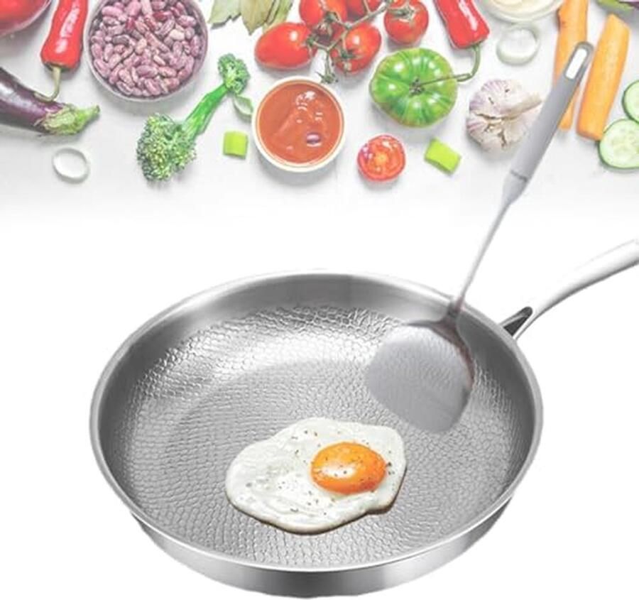 Kookpan met deksel Koekenpan Titanium Gezond Koken Gehamerd oppervlak 26 cm Zilver