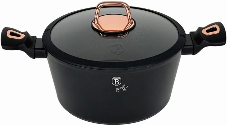 Kookpan met deksel Marmeren pan Lekker koken Energiebesparend 24 cm Zwart roze