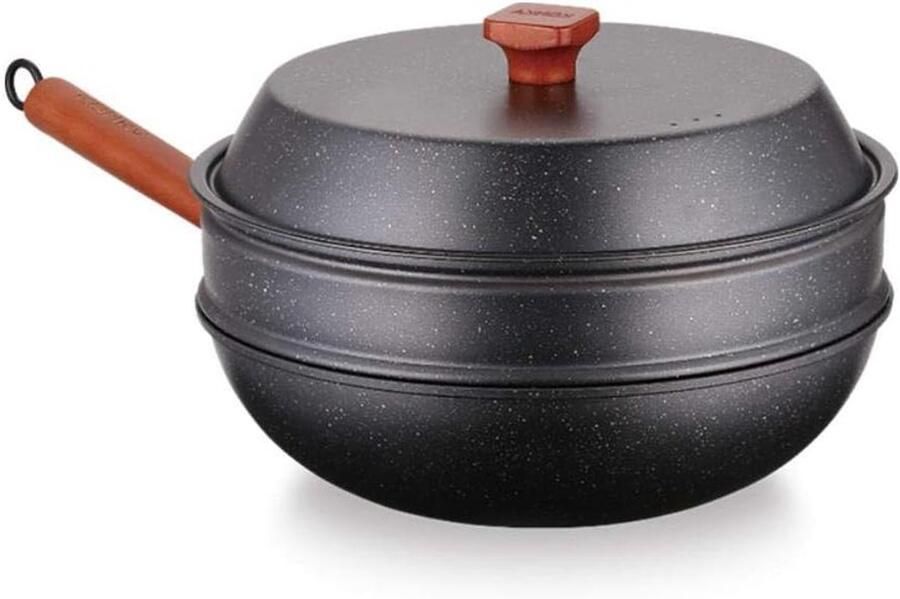 Kookpan met Deksel Multicooker Wok Maaltijden Bereiden Keramische Antiaanbaklaag 28 cm Zwart