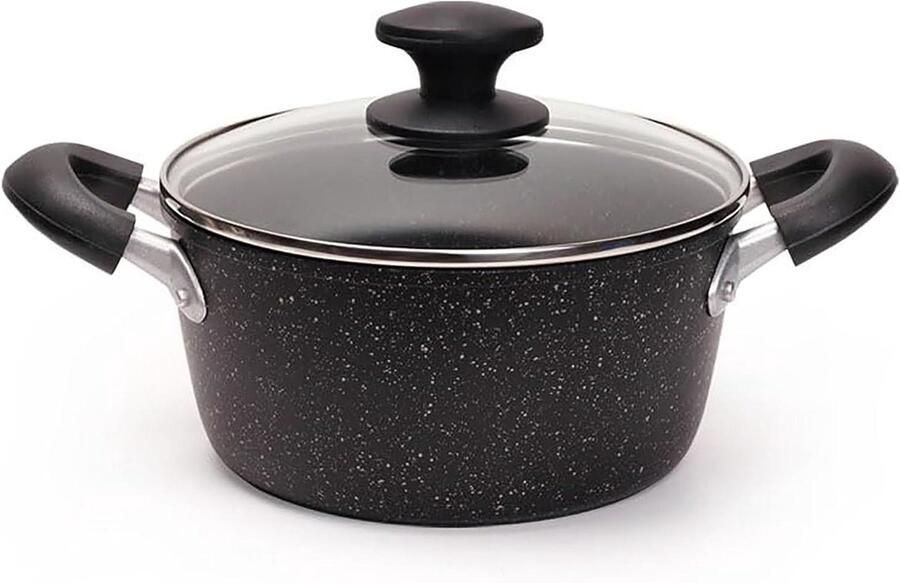 Kookpan met Deksel Soeppan Braadpan Gelijkmatig Koken Natuurlijke Steen Antiaanbaklaag 22 cm Zwart