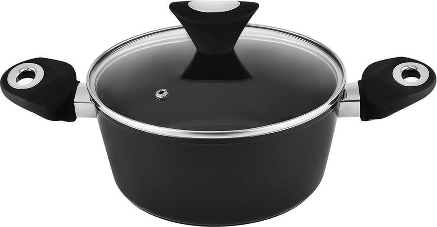 Kookpan met Deksel Soeppan Steelpan Gezond Koken PFOA-vrij Antiaanbaklaag 20 cm 2.5 liter Zwart Zilver