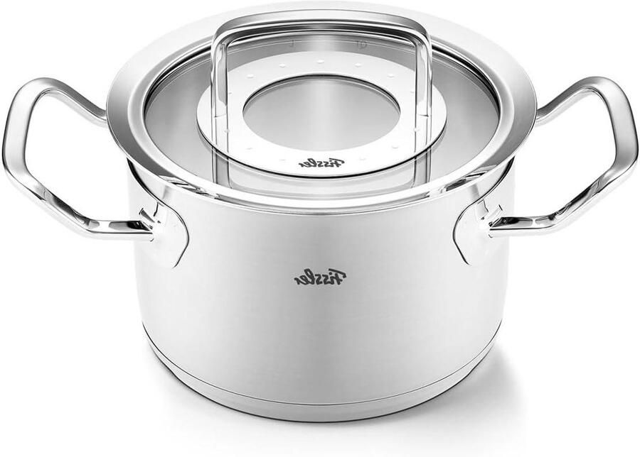 Kookpan met deksel Soeppan Steelpan Koken en Sudderen Geïntegreerde maatstreep 16 cm diameter Zilverkleurig