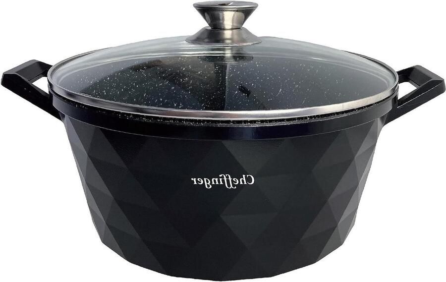 Kookpan met deksel Soeppan Stoofpan Gerechten Bereiden Marmeren Coating Ø 28cm Zwart