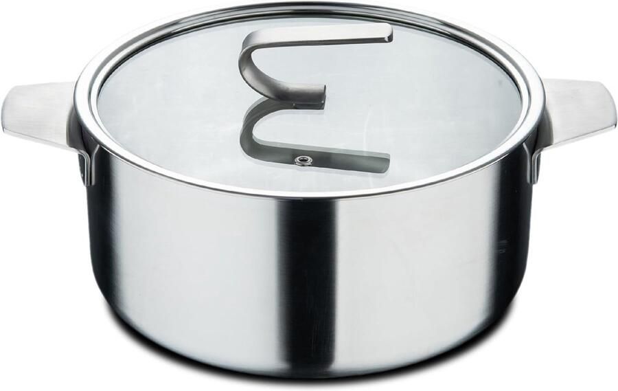 Kookpan met deksel Soeppan Stoofpan Langzaam Koken 3 Laags Warmtegeleiding 24 x 11 cm Zilver