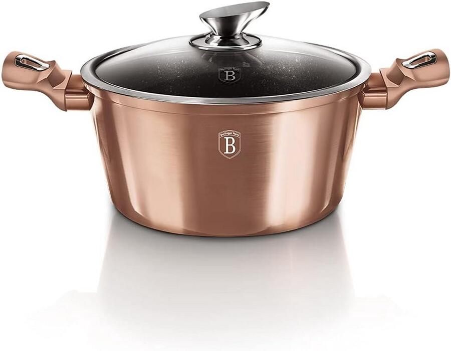 Kookpan met deksel Soeppan Stoofpan Lekker Koken Marmeren Coating 24 cm 4.1L Rosé Goud