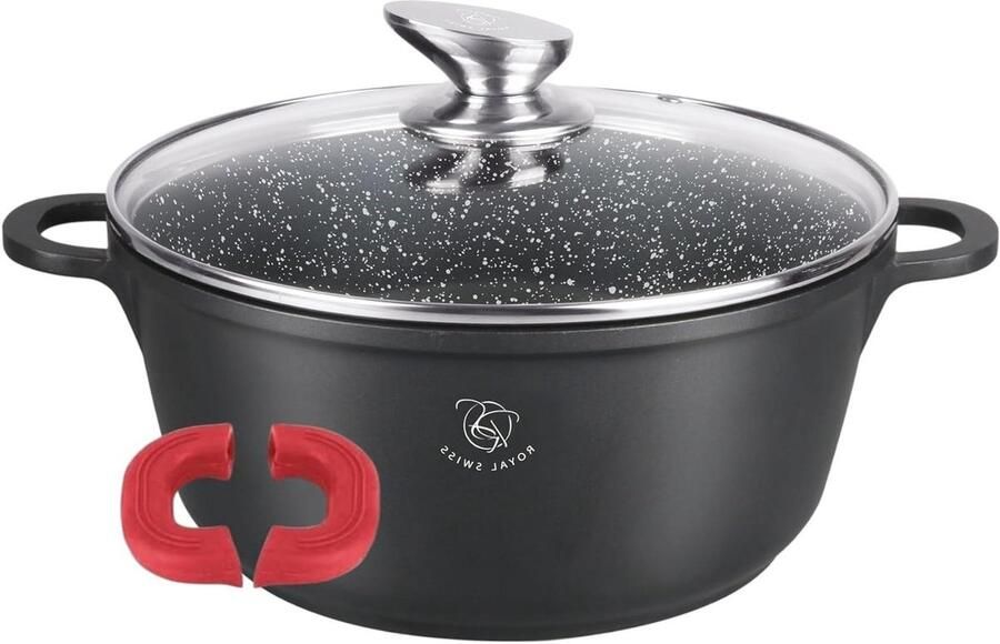 Kookpan met Deksel Steelpan Braadpan Maaltijden Bereiden Marmeren Antiaanbaklaag 20 cm 2 Liter Zwart