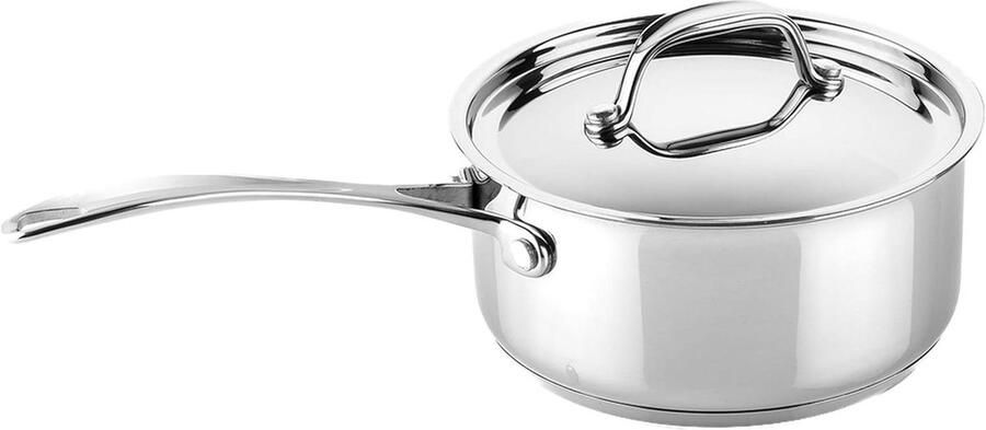 Kookpan Met Deksel Steelpan Casserole Koken en Serveren Drielaagse Technologie 16.5 cm Diameter Zilverkleurig
