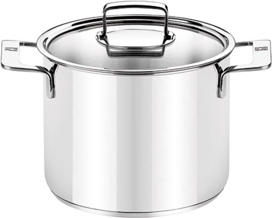 Kookpan met deksel Steelpan Glazen Deksel Koken op Inductie Gepolijste Afwerking 2.5 Liter Wit