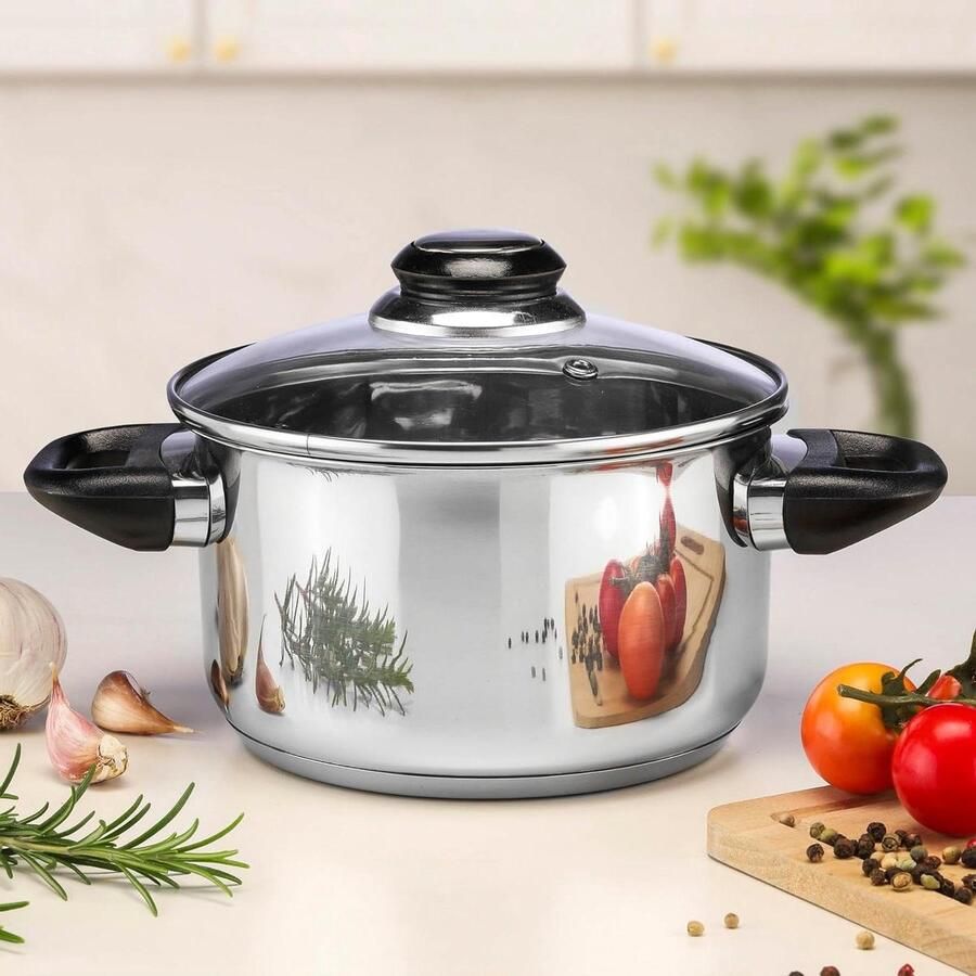Kookpan met deksel Steelpan Inductie Dagelijks Koken 3-laags Bodem Ø 16 cm Zilver