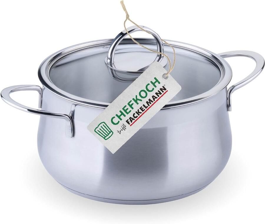 Kookpan met deksel Steelpan Koken en stoven Energiebesparende bodem Ø 20cm 3.5L Zilverkleurig