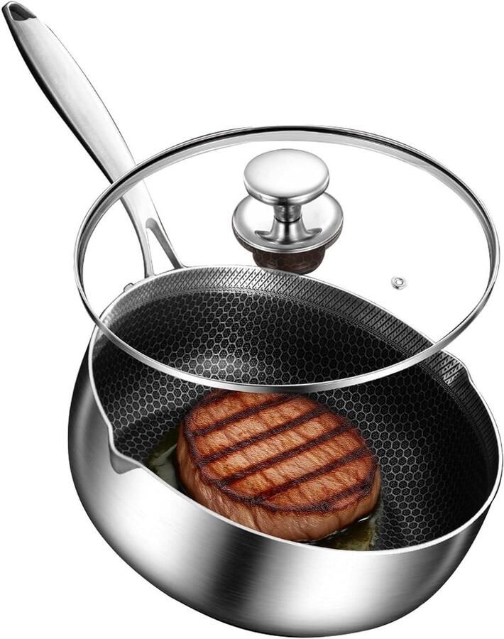 Kookpan met Deksel Steelpan Melkpan Gezond Koken Honingraat Antiaanbaklaag 22 cm Zilver