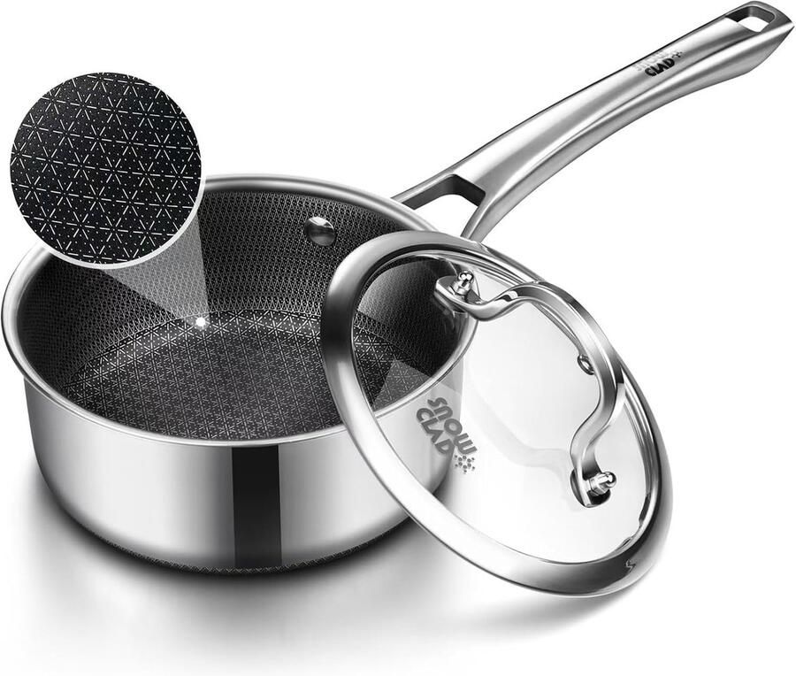 Kookpan met deksel Steelpan Sauspan Koken op alle warmtebronnen Hittebestendige greep 16 cm diameter Zilverkleurig