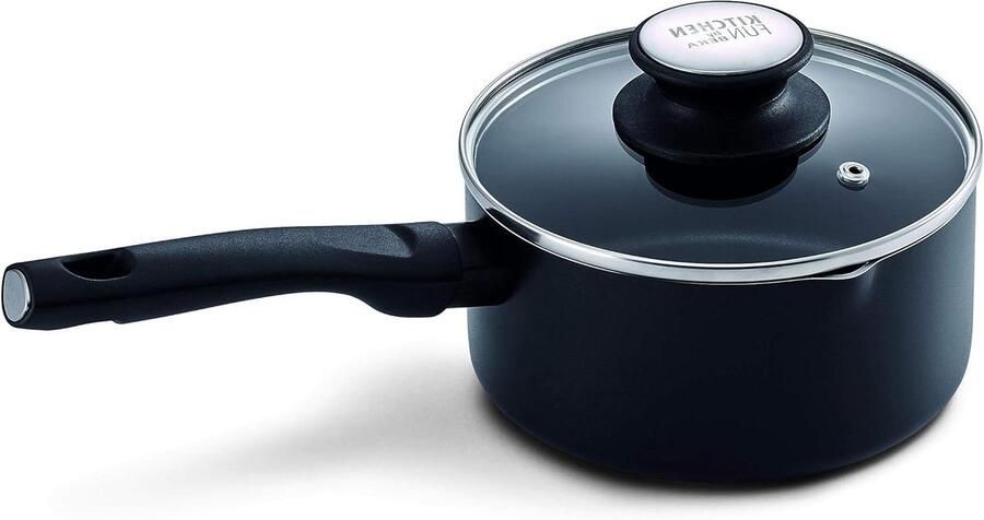 Kookpan met deksel Steelpan sauspan Koken op inductie Snelle warmteverdeling 16 cm Zwart