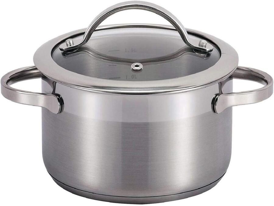 Kookpan met deksel Steelpan sauspan Vitamines behouden Energiezuinig koken 16 cm diameter Zilverkleurig