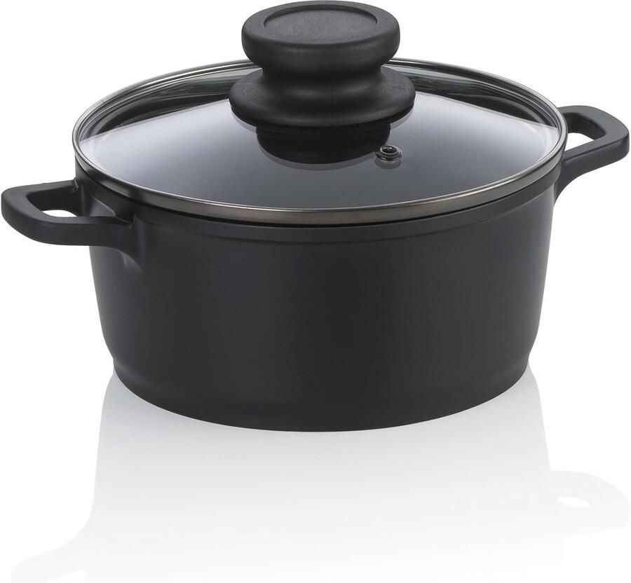 Kookpan met deksel Steelpan Stoofpan Gelijkmatig Koken Keramische Coating 16 cm 1 Liter Zwart