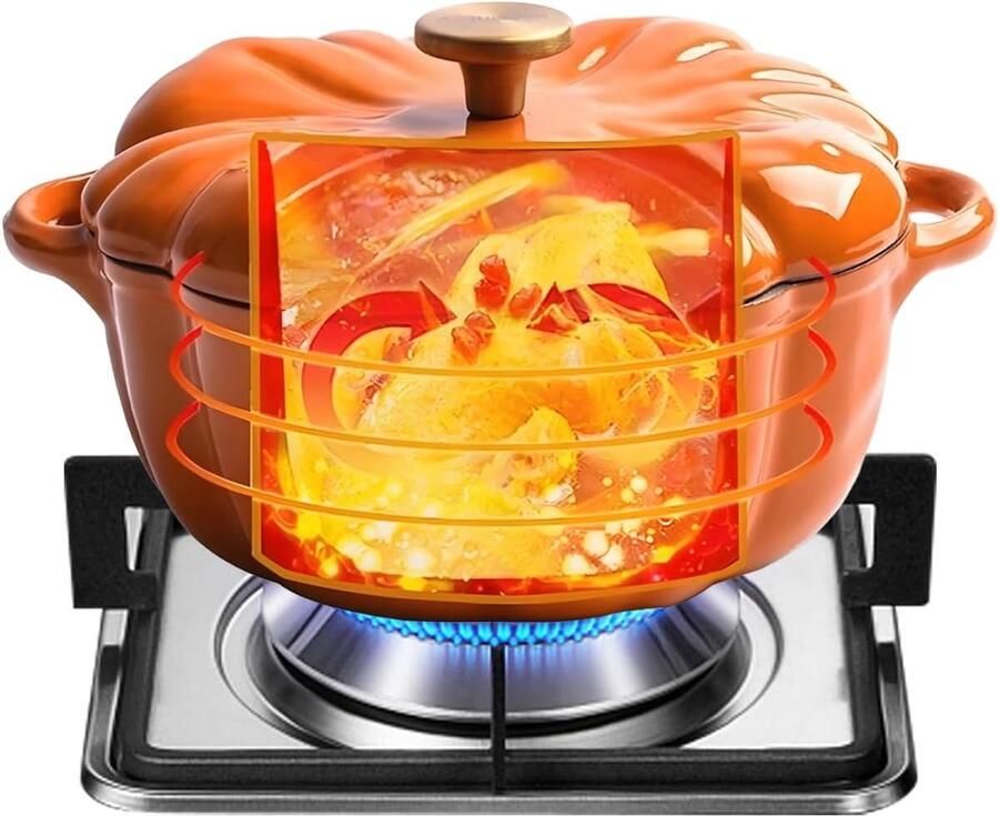Kookpan met deksel Stoofpan Braadpan Langzaam Garen Pompoen Design 17.6 cm Hoogte Oranje