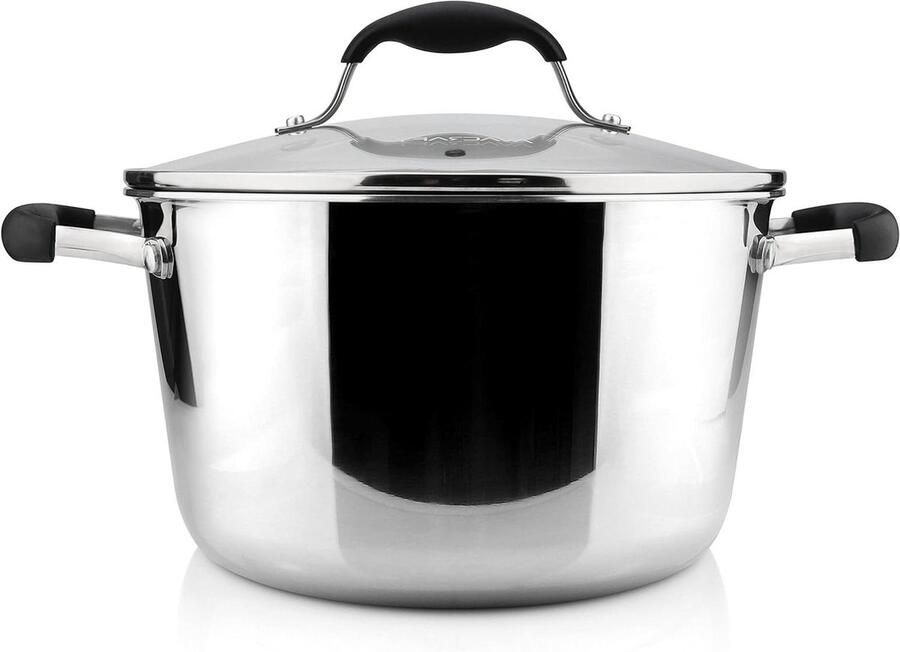 Kookpan met Deksel Stoofpan Casserole Veelzijdig Koken Tri-ply Warmteverdeling 5 Quart Zilverkleurig
