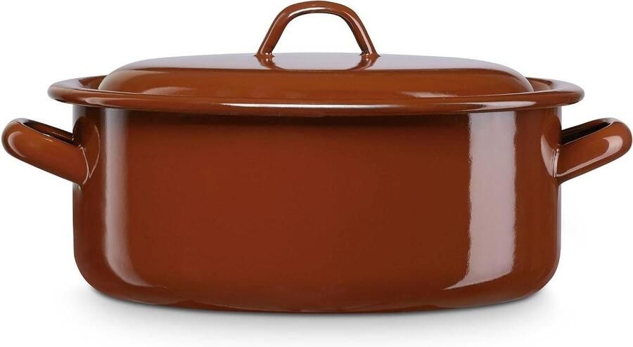 Kookpan met deksel Stoofpan Emaille Traditioneel Koken Geschikt voor alle warmtebronnen 24 cm 4.4 Liter Bruin