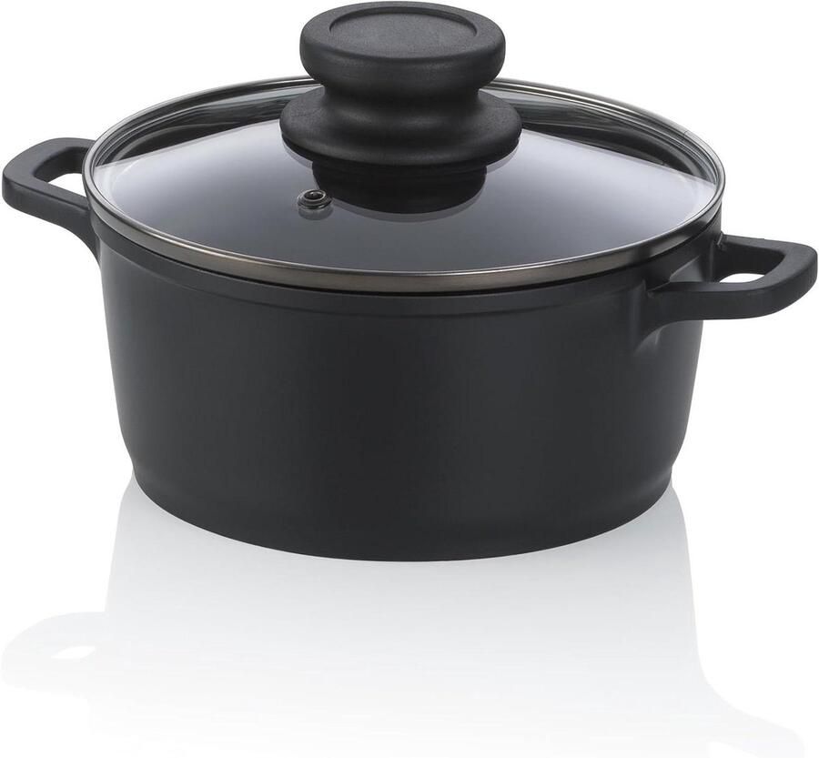 Kookpan met deksel Stoofpan klein Gelijkmatig koken Keramische coating 16 cm 1 liter Zwart