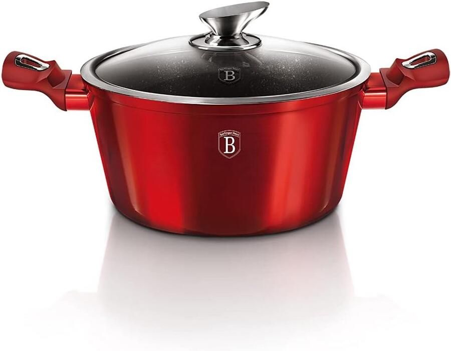 Kookpan met Deksel Stoofpan Sauspan Koken en Sudderen 3-laags Marmer Coating 28 cm Diameter Bourgondië Rood