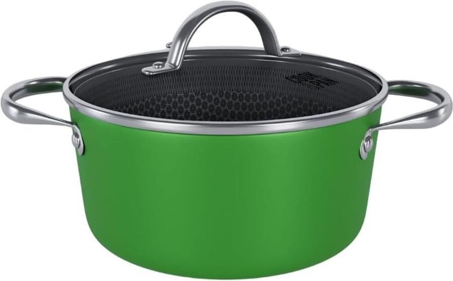Kookpan met deksel Stoofpan Soeppan Langzaam Koken Krasbestendige coating 24 cm Groen