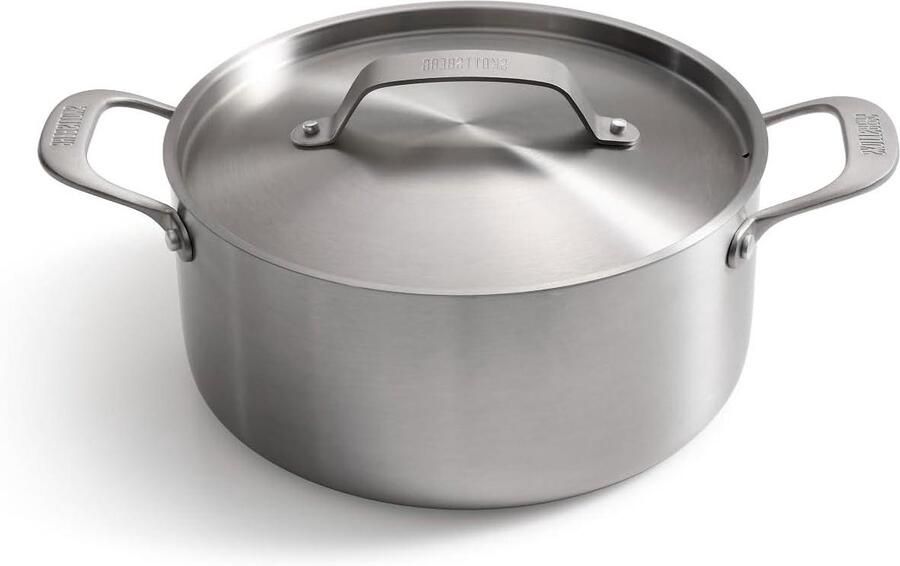 Kookpan met deksel Stoofpan steelpan Langzaam garen Tri-ply constructie 24 cm diameter Zilver