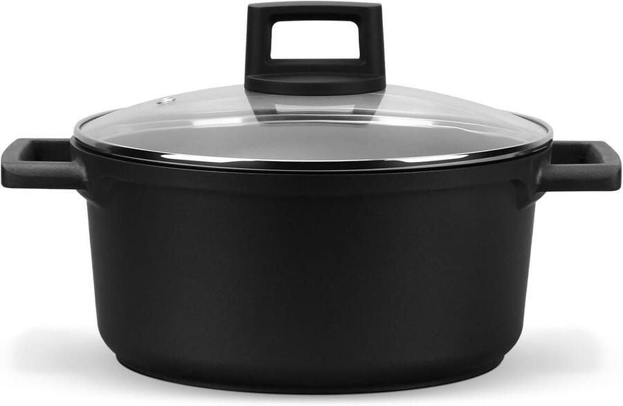 Kookpan met Deksel Stoofpan Steelpan Veelzijdig Koken Snelle Warmteverdeling 20 cm Zwart