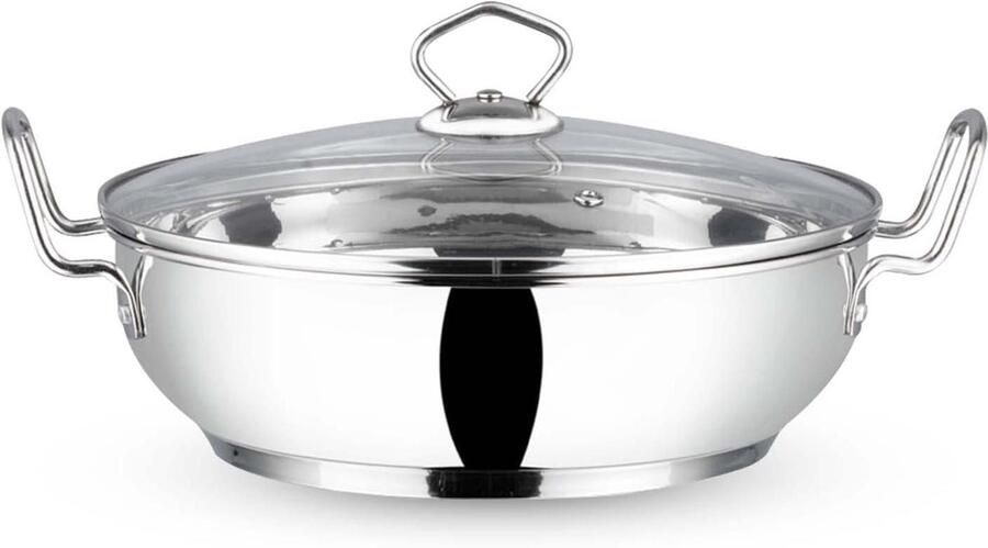 Kookpan met Deksel Wokpan Frypan Sneller Koken Unieke Sandwich Bodem 26cm 3.7 Liter Zilver