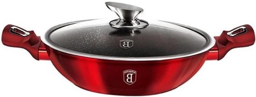 Kookpan met Deksel Wokpan Koekenpan Lekker Koken Antiaanbaklaag 30 cm Bordeaux