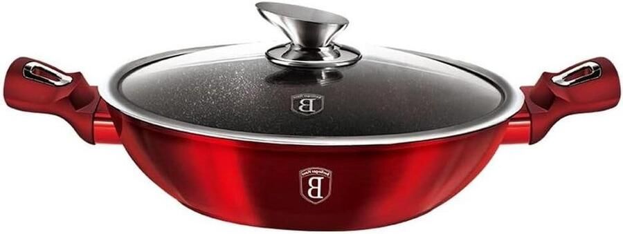 Kookpan met Deksel Wokpan Koekenpan Lekker Koken Antiaanbaklaag 30 cm Bordeaux