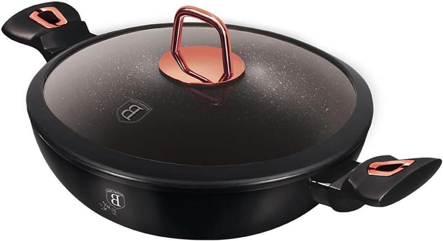 Kookpan met deksel Wokpan Koekenpan Lekker Koken Drielaagse Anti-aanbaklaag 30 cm Zwart