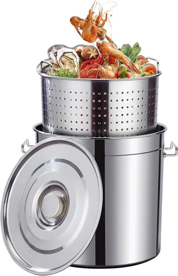 Kookpan met mand Grote pan Grote maaltijden bereiden Roestvrij staal 60 liter Zilverkleurig