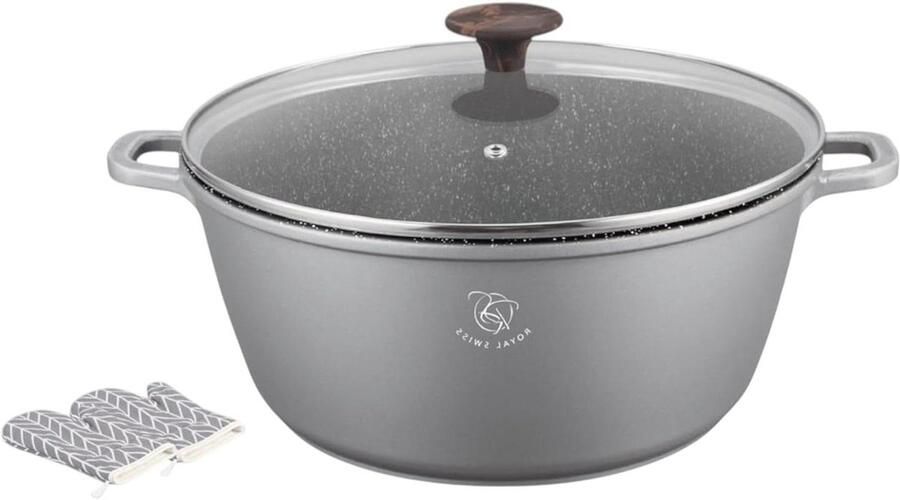 Kookpan met Marmeren Coating Braadpan Inductie Maaltijden Bereiden Afneembare Siliconen Handgrepen 95 Liter 32 cm Grijs