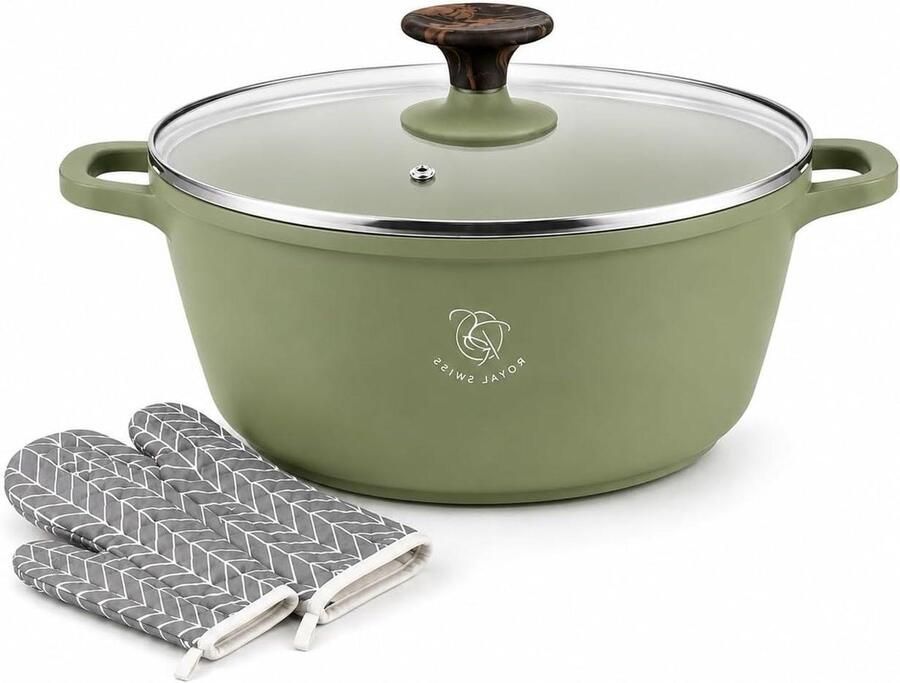 Kookpan met marmeren coating Braadpan Stoofpan Grote maaltijden bereiden Marmeren antiaanbaklaag 95 liter 32 cm Groen