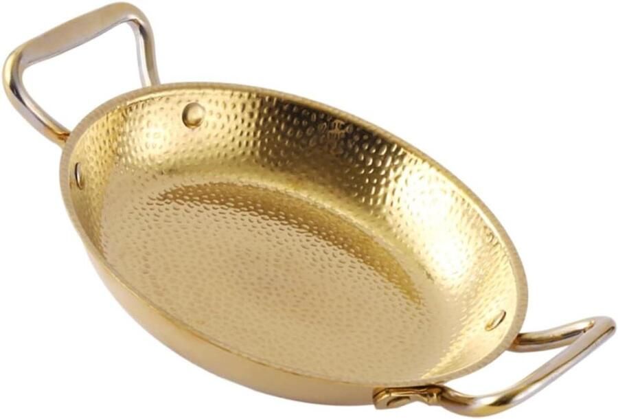 Kookpan met Oren Paellapan Wok Hete Pot Koken Dubbele Handgrepen 20 cm Diameter Goudkleurig
