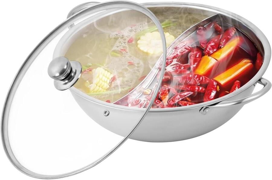 Kookpan met Scheiding Mandarijn Pan Gezellig Eten Dubbele Handgrepen 28 cm Zilver